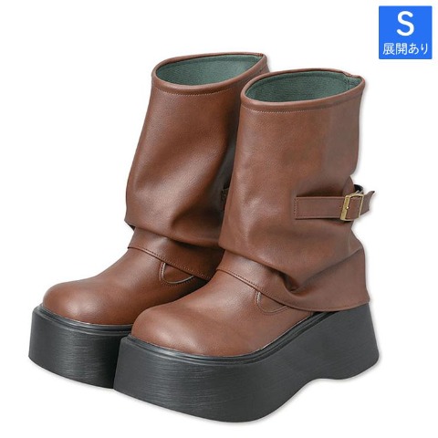 レディース【S～L】　厚底サイドベルトカバーブーツ