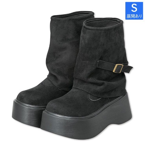 レディース【S～L】　厚底サイドベルトカバーブーツ