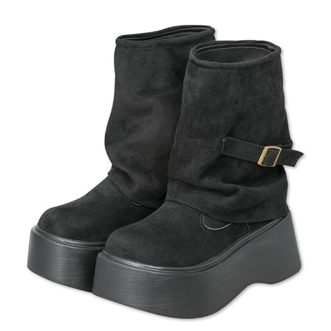 レディース【S～L】　厚底サイドベルトカバーブーツ