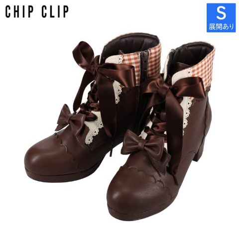 レディース【S～L】　リボンストームショートブーツ（CHIP CLIP×五月アイ）