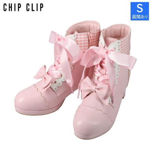 レディース【S～L】　リボンストームショートブーツ（CHIP CLIP×五月アイ）