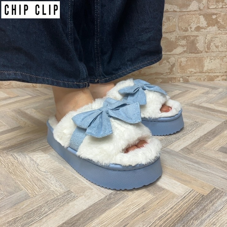 レディース【M～LL】 軽量リボンボアサンダル（CHIP CLIP） | アベイル