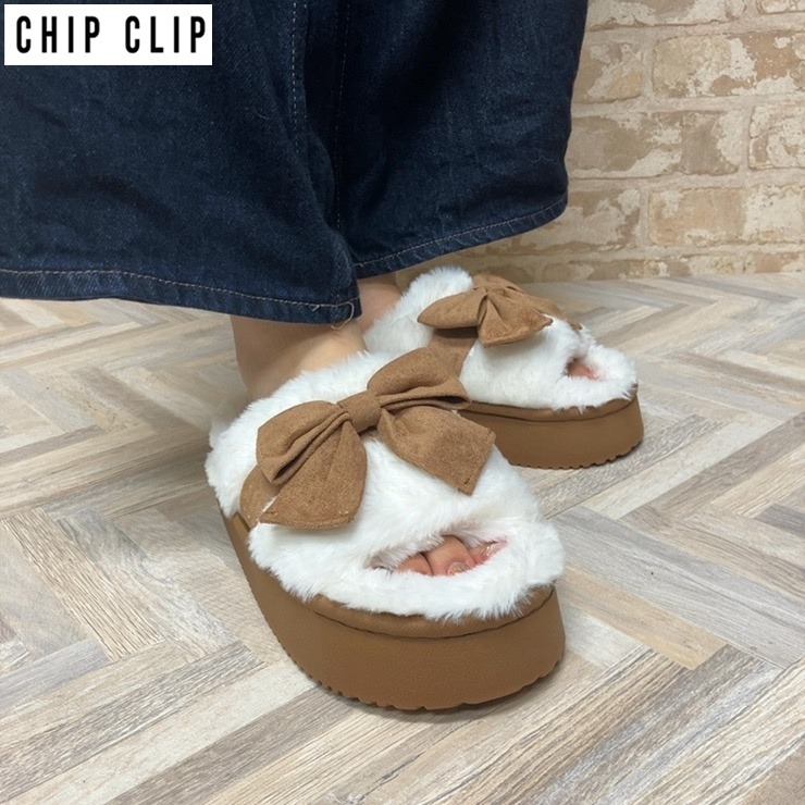 レディース【M～LL】 軽量リボンボアサンダル（CHIP CLIP） | アベイル
