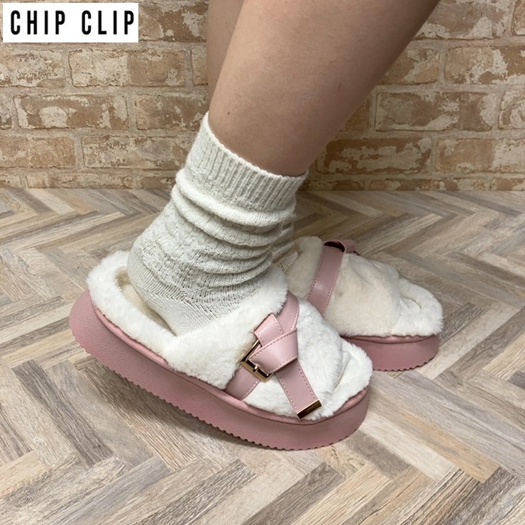 レディース【M～LL】 軽量結びリボンボアサンダル（CHIP CLIP