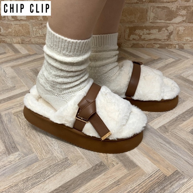 レディース【M～LL】 軽量結びリボンボアサンダル（CHIP CLIP