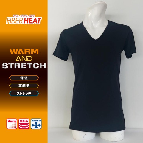 メンズ　半袖VネックインナーTシャツ（FIBER HEAT）