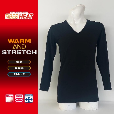メンズ　長袖VネックインナーTシャツ（FIBER HEAT）