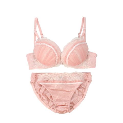 【B65～D80】神盛りシフォンレースブラジャー+ショーツセット