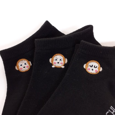 レディース　3足組ソックス（おさるのもんきち）