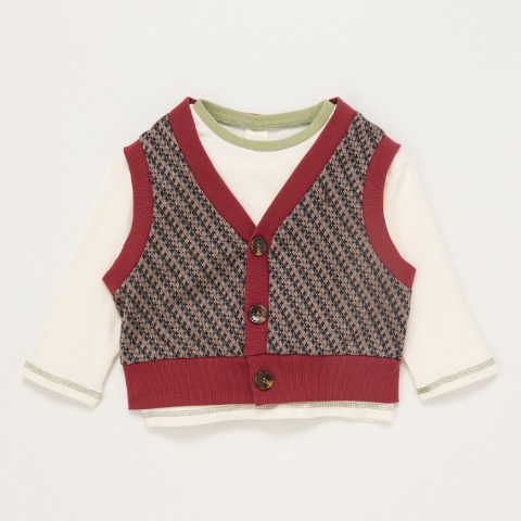 ベビー　長袖Tシャツ+ベスト （80～95cm・tete a tete）