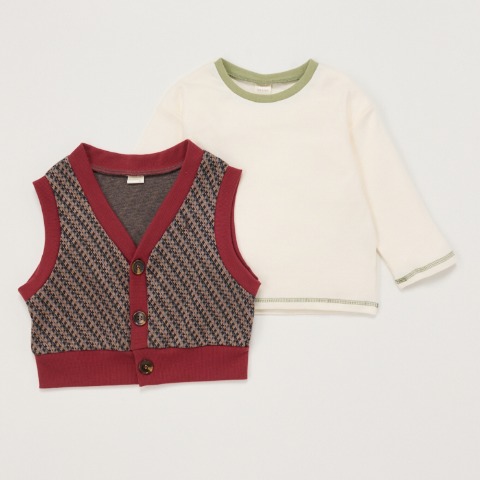 ベビー　長袖Tシャツ+ベスト （80～95cm・tete a tete）
