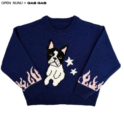 ベビー犬柄7Gジャガードセーター（OPEN NUNU×GAB GAB・80～95cm)