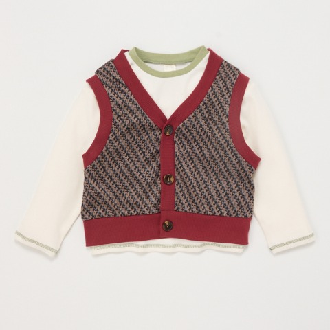 キッズ　長袖Tシャツ+ベスト（100～120cm・tete a tete）