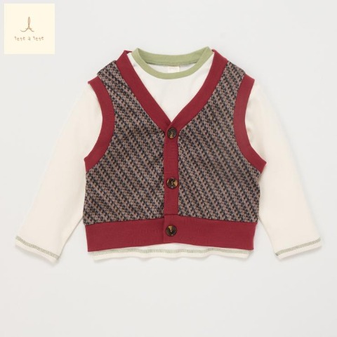 キッズ　長袖Tシャツ+ベスト（100～120cm・tete a tete）