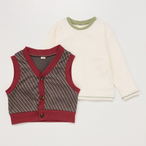 キッズ　長袖Tシャツ+ベスト（100～120cm・tete a tete）
