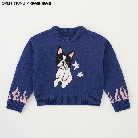 キッズ　犬柄7Gジャガードセーター（100～120cm・OPEN NUNU×GAB GAB）