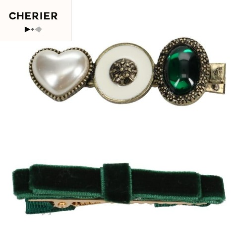 ヘアクリップ2点セット（CHERIER） グリーン 205