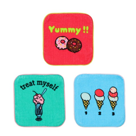 スイーツ柄ミニタオル３枚セット