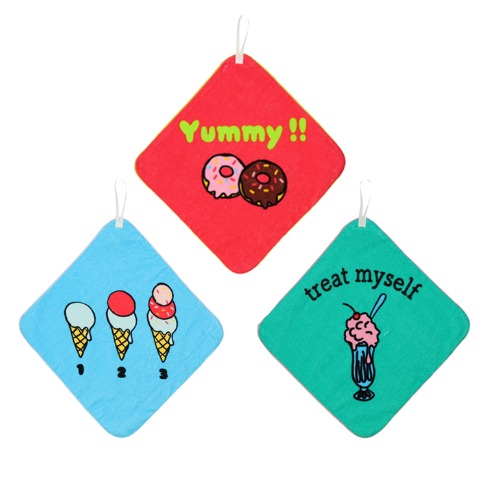 スイーツ柄ループ付きタオル３枚セット