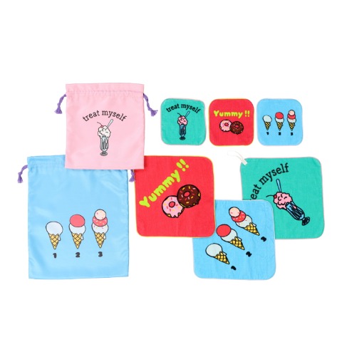 スイーツ柄ループ付きタオル３枚セット