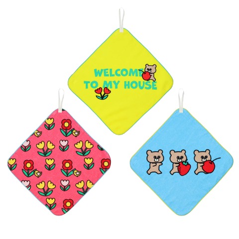 クマ柄ループ付きタオル３枚セット