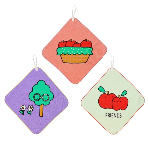 りんご柄ループ付きタオル３枚セット