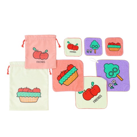 りんご柄ループ付きタオル３枚セット