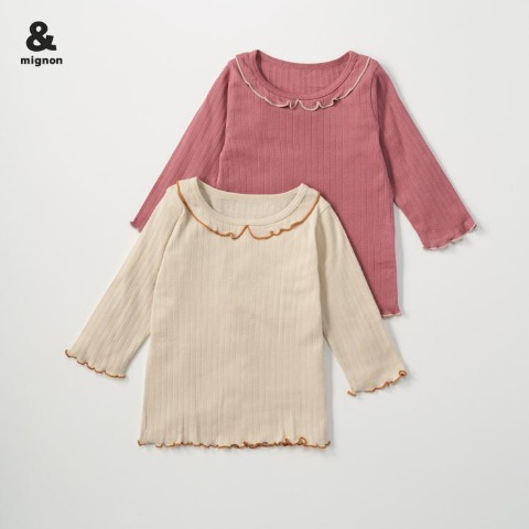 ベビー　2枚組長袖シャツ肌着（80～95㎝・＆mignon）