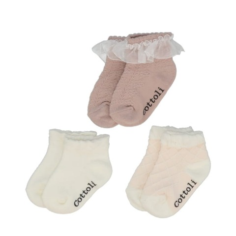 ベビー 3足組ショートクルーソックス（9~15cm・Cottoli）