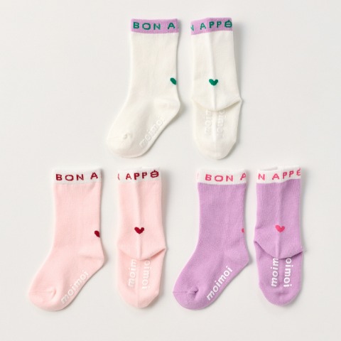 ベビー　3足組クルーソックス（12～15cm・moimoi）