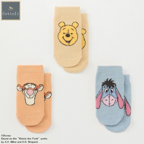 ベビー 3足組ショートクルーソックス（9~15cm Cottoli/Disney）