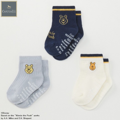 ベビー 3足組ショートクルーソックス（9~15cm Cottoli/Disney）