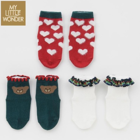 ベビー3足組クルーソックス（9～15cm・MY LITTLE WONDER）