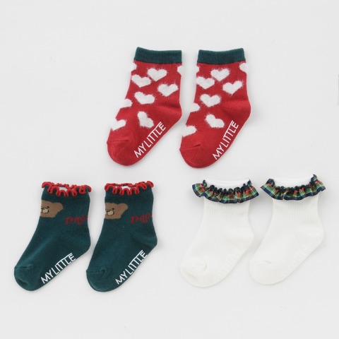 ベビー3足組クルーソックス（9～15cm・MY LITTLE WONDER）