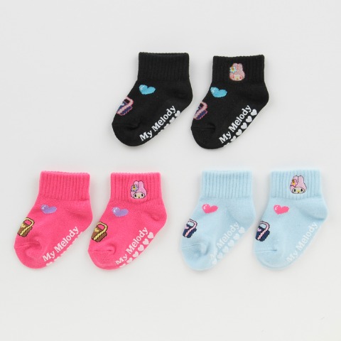 ベビー　クルー丈ソックス3足組（9-15cm・マイメロディ）