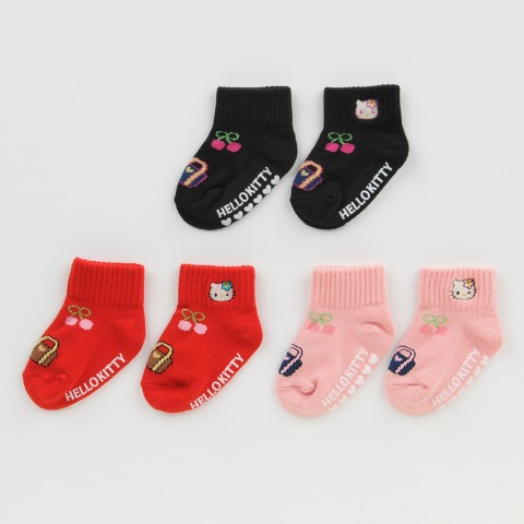 ベビー　クルー丈ソックス3足組（9-15cm・ハローキティ）