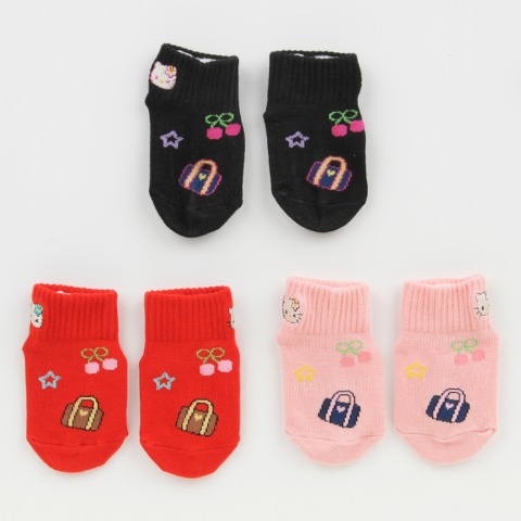 ベビー　クルー丈ソックス3足組（9-15cm・ハローキティ）