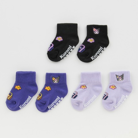 ベビー　クルー丈ソックス3足組（9-15cm・クロミ）