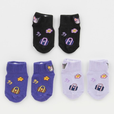 ベビー　クルー丈ソックス3足組（9-15cm・クロミ）