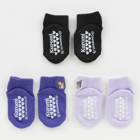 ベビー　クルー丈ソックス3足組（9-15cm・クロミ）