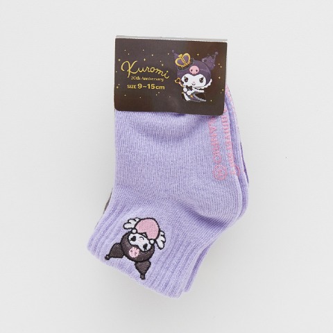 ベビー　クルー丈ソックス3足組（9-15cm・クロミ）