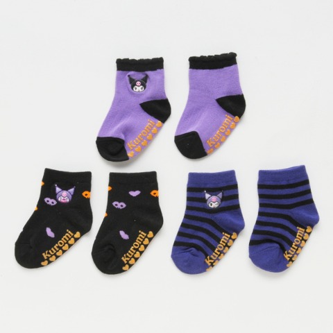 ベビー　クルー丈ソックス3足組（9-15cm・クロミ）