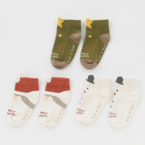 ベビー　3足組ショートクルーソックス（9~15cm　tete a tete）