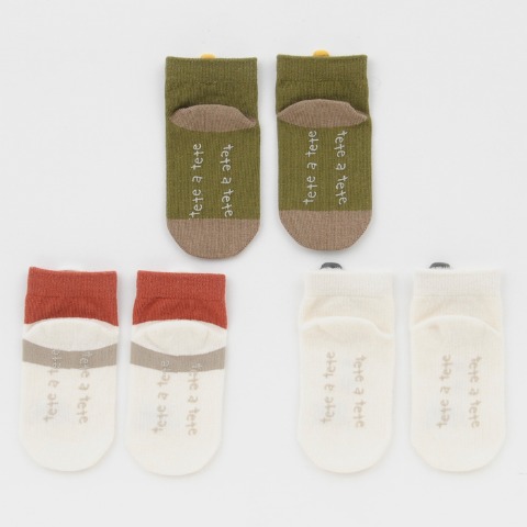 ベビー　3足組ショートクルーソックス（9~15cm　tete a tete）