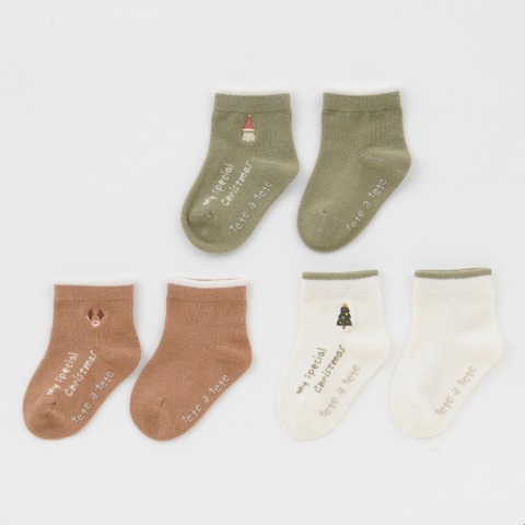 ベビー　3足組ショートクルーソックス（9~15cm　tete a tete）