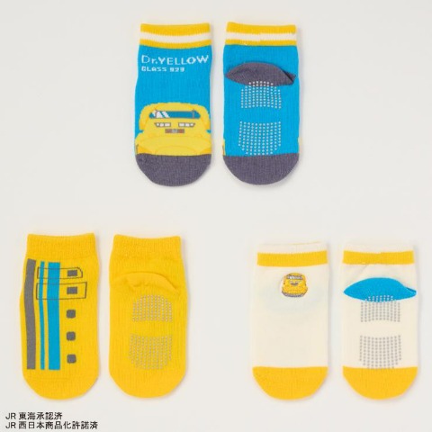 ベビー 3足組ショートクルーソックス（9～15cm ドクターイエロー）