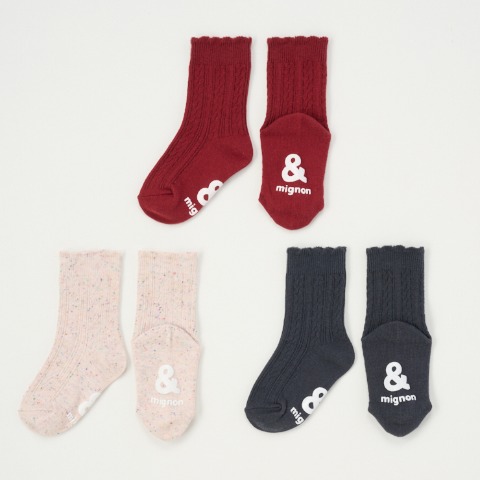ベビー　3足組クルーソックス（9～15cm　&mignon）