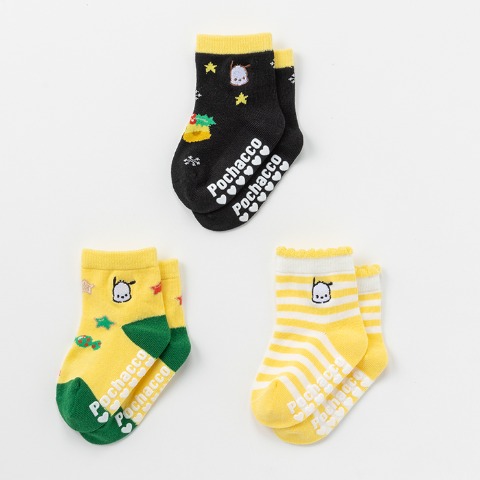 ベビー　クルー丈ソックス3足組（9-15cm・ポチャッコ）