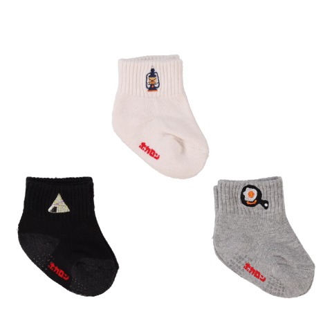 ベビー　3足組ソックス（9～15cm　ホカロン/テンモン家族）
