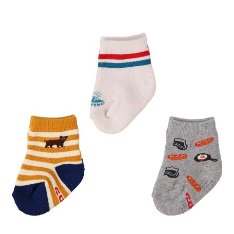 ベビー　3足組ソックス（9～15cm　ホカロン/テンモン家族）
